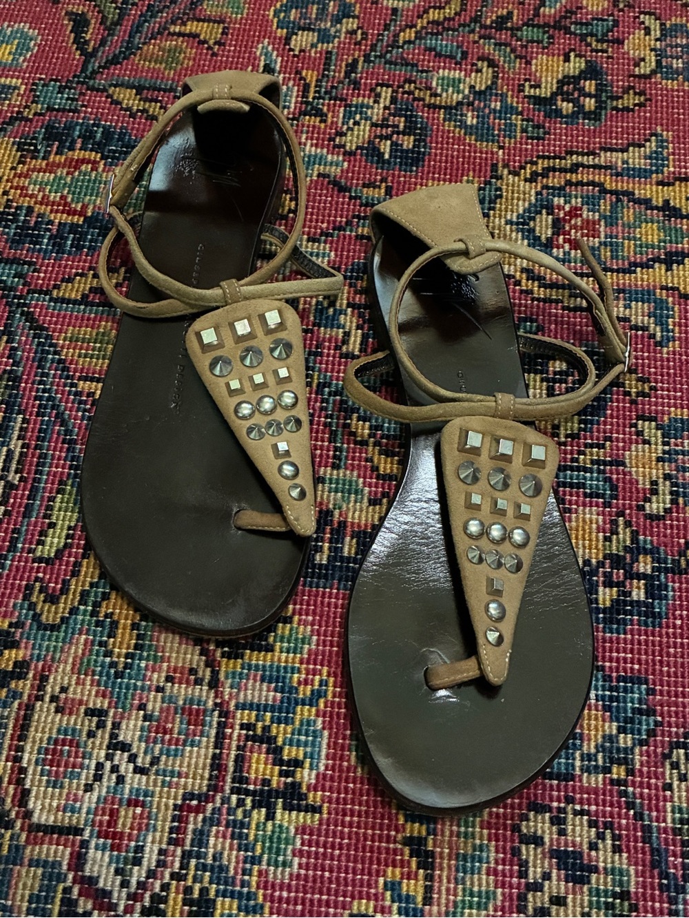 Giuseppe Zanotti Suede Leather Stud-Embellished T-Strap Sandals